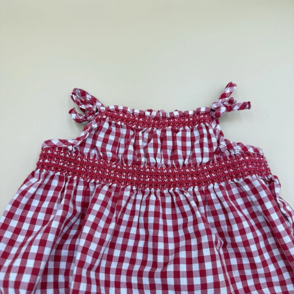 Baby‎ Gap Y2K Romper Baby Girl 3-6 M Red Gingham Smocked Outfit Bow Summer
